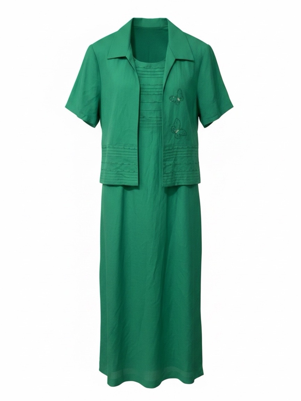 Prettiest Green Linen Blend Vintage Jessica Howard Butterfly Jacket and Dress 12